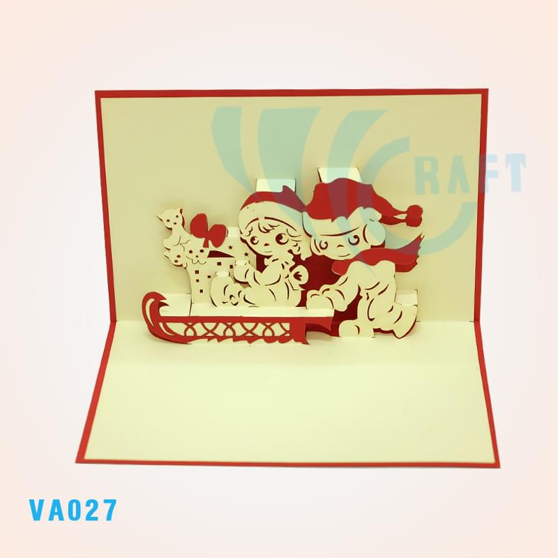 Babies Skiing With Puppy Pop Up Card