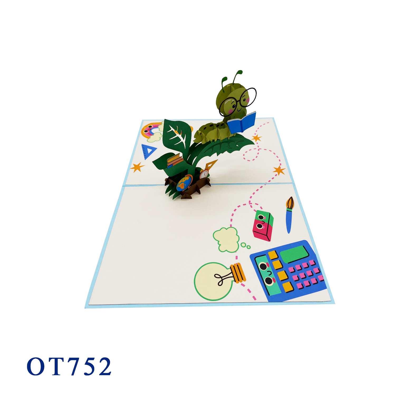 Worm Reading A Book Pop Up Card