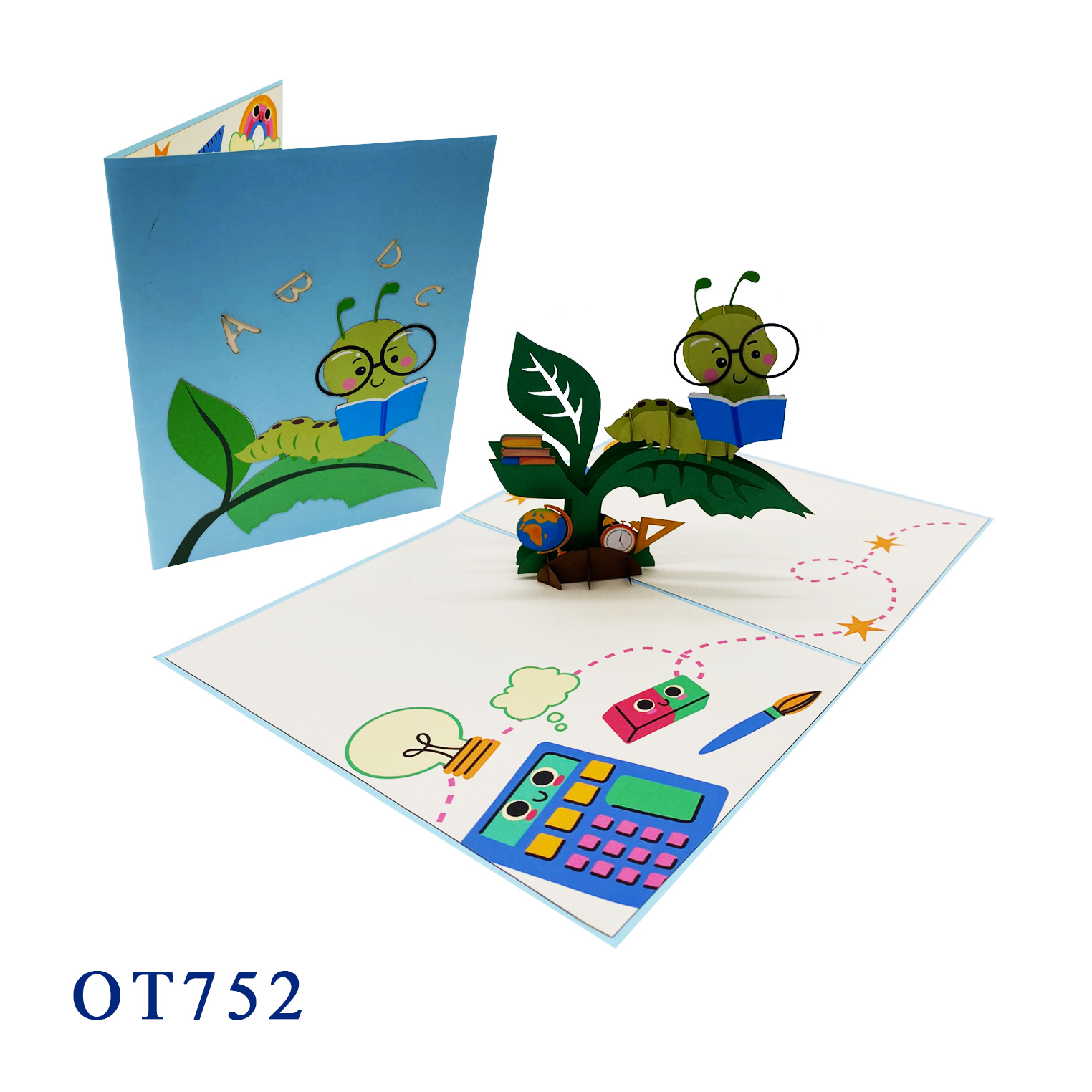 Worm Reading A Book Pop Up Card