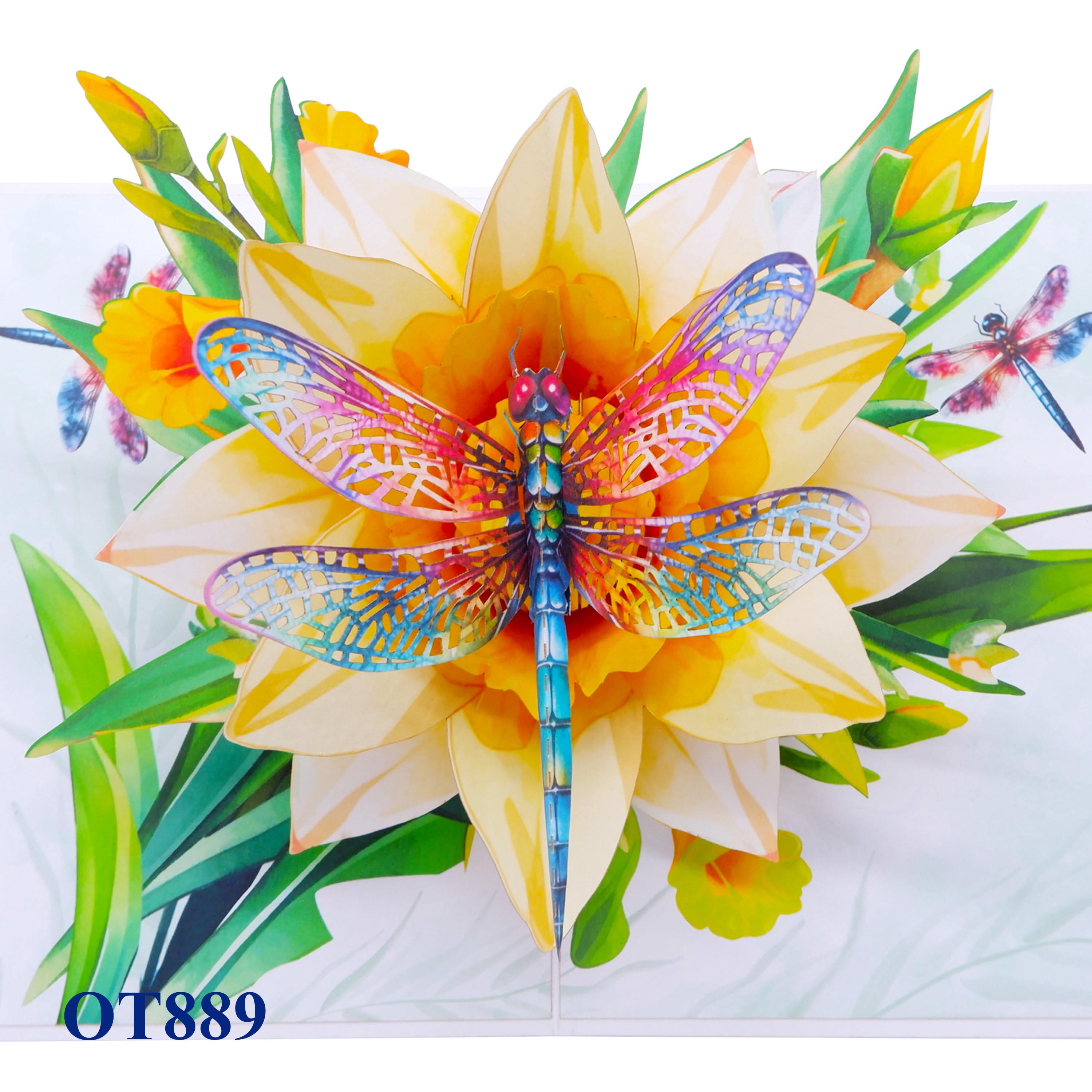 Yellow Daffodils Dragonfly Pop Up Card