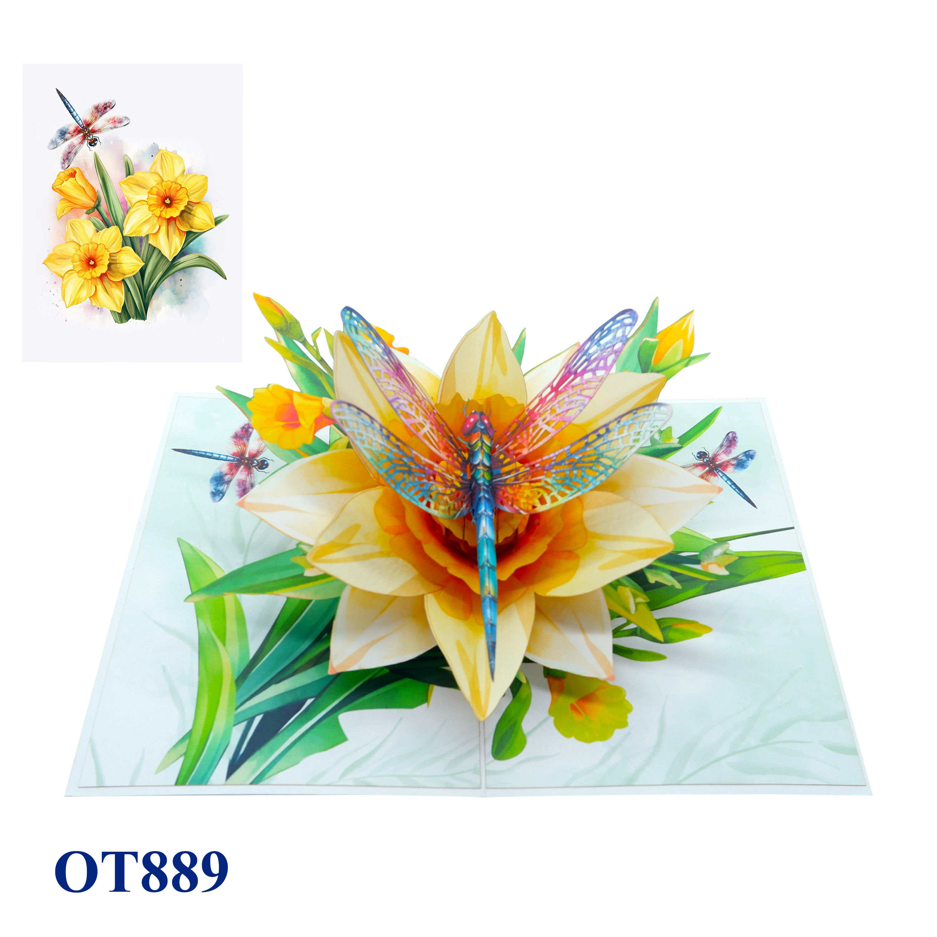 Yellow Daffodils Dragonfly Pop Up Card