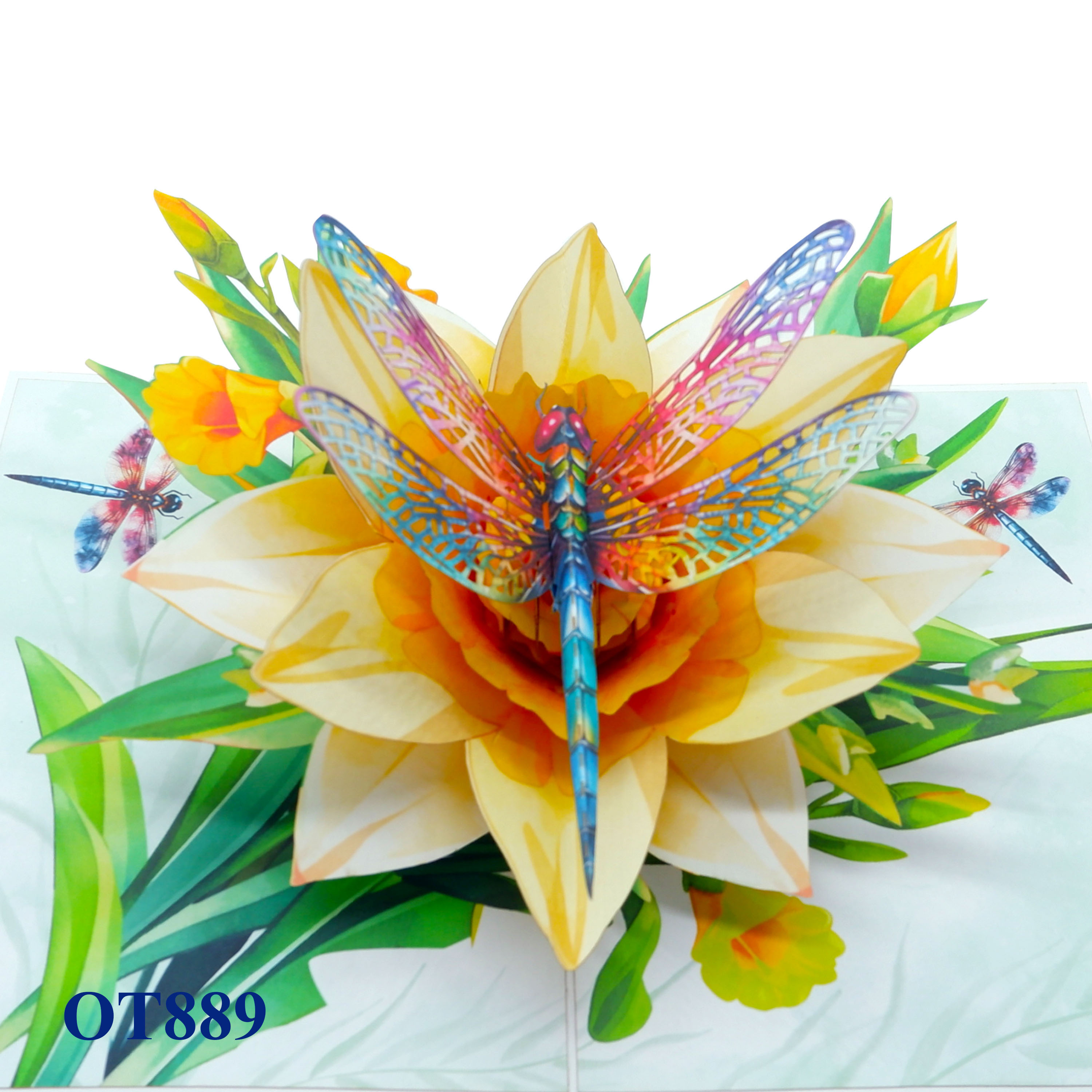 Yellow Daffodils Dragonfly Pop Up Card