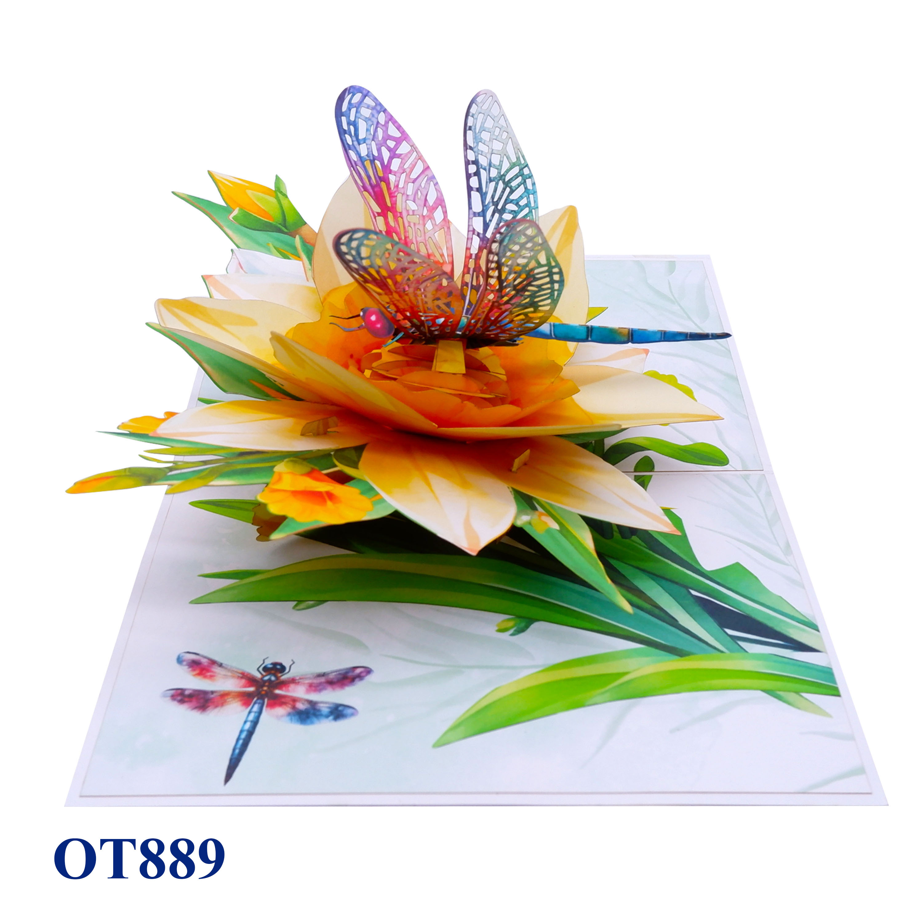 Yellow Daffodils Dragonfly Pop Up Card