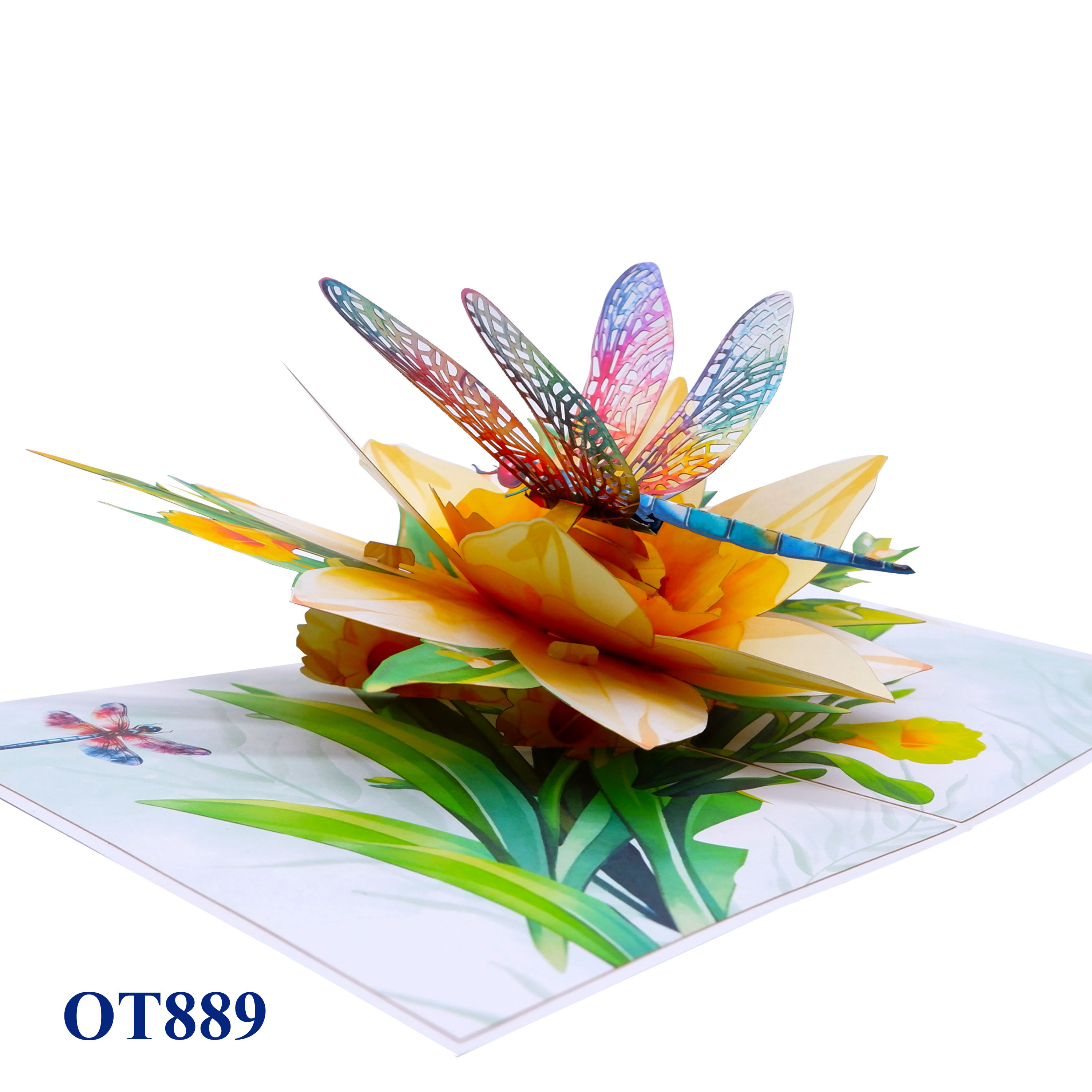 Yellow Daffodils Dragonfly Pop Up Card