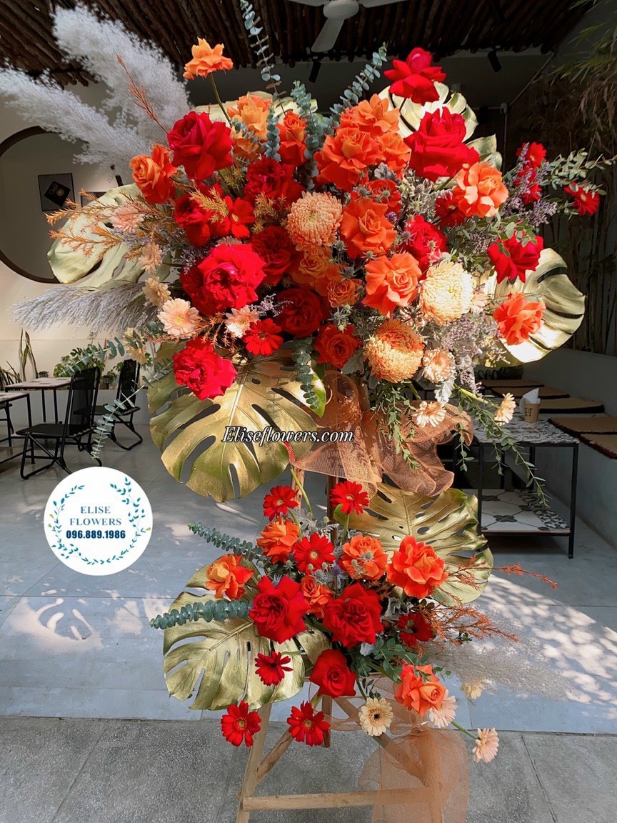 Hoa khai trương màu đỏ đẹp ở Hà Nội - Lẵng hoa chúc mừng khai trương đẹp màu đỏ ở Hà Nội