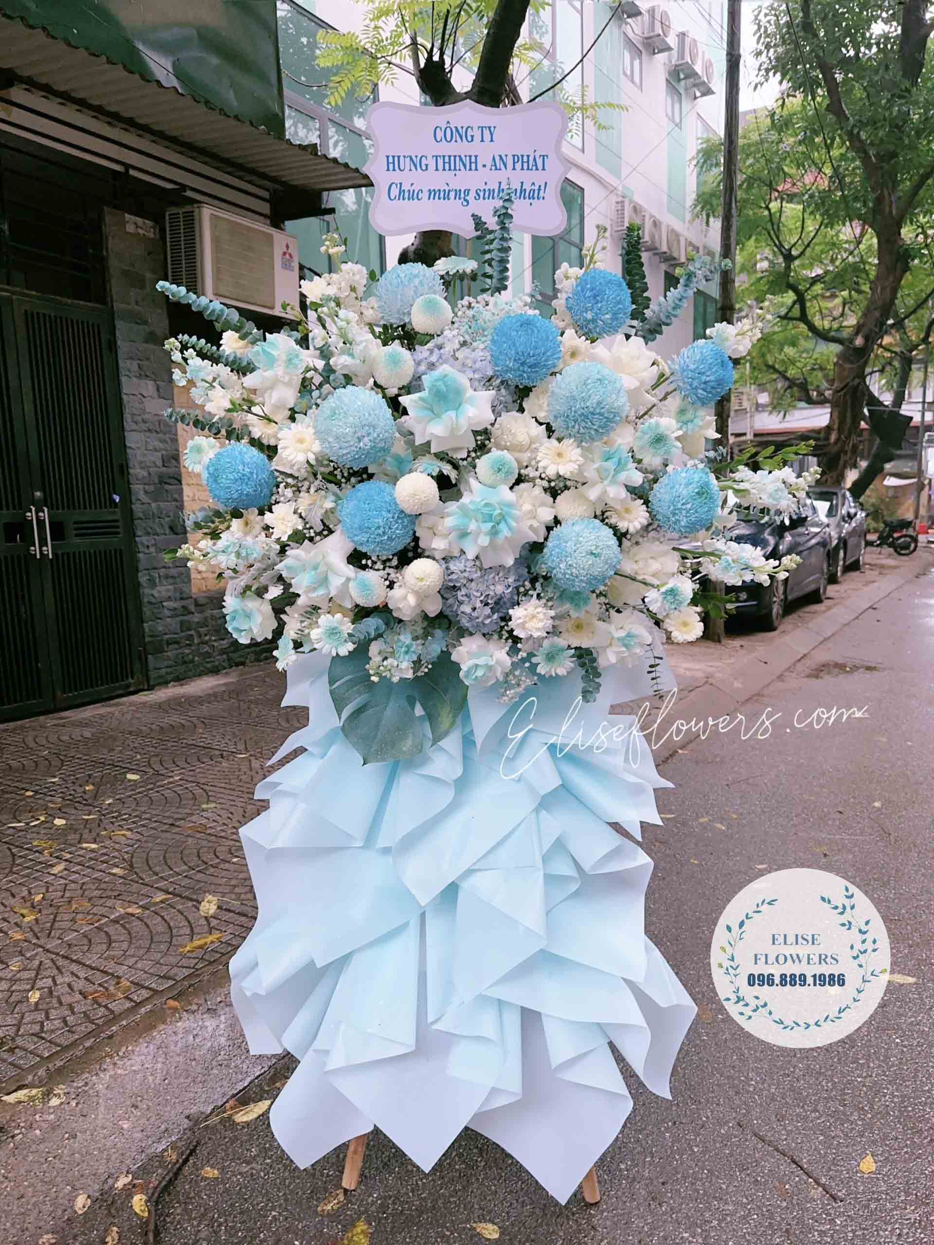 Hoa chúc mừng, kệ hoa chúc mừng sinh nhật công ty | Kệ hoa cúc mẫu đơn sang trọng, thanh lịch, hiện đại | Điện hoa chúc mừng cao cấp tại quận Long Biên - Hà Nội