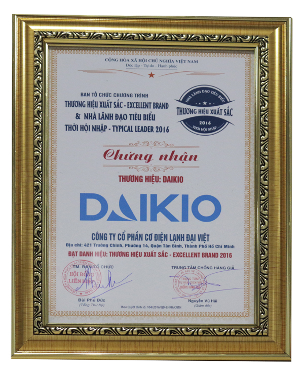 Máy làm mát cao cấp Daikio được vinh danh Thương hiệu xuất sắc 2016