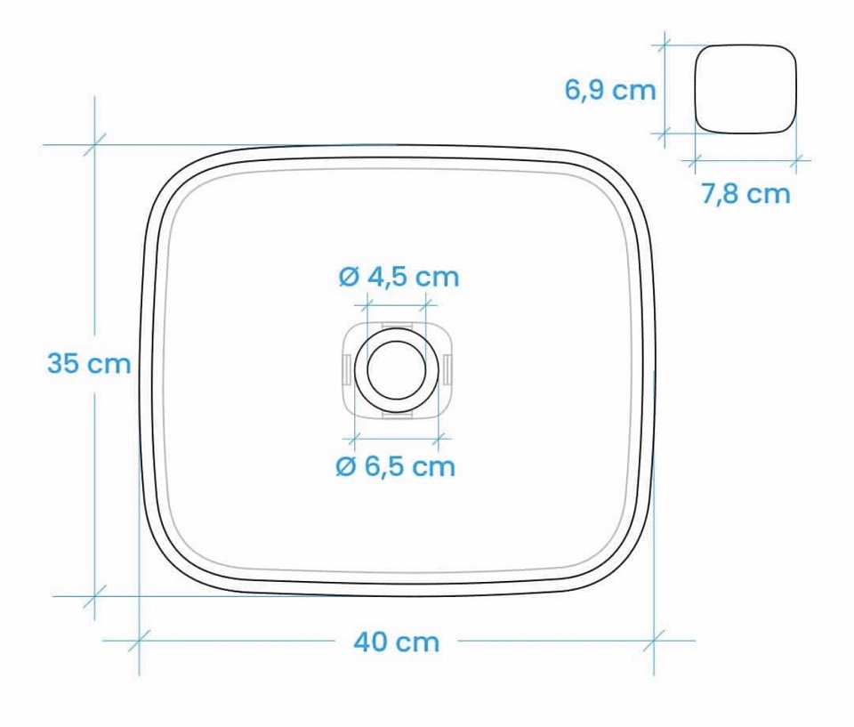 Bản vẽ chi tiết của lavabo, chậu rửa bê tông kích thước 40x35x15.5 cm.