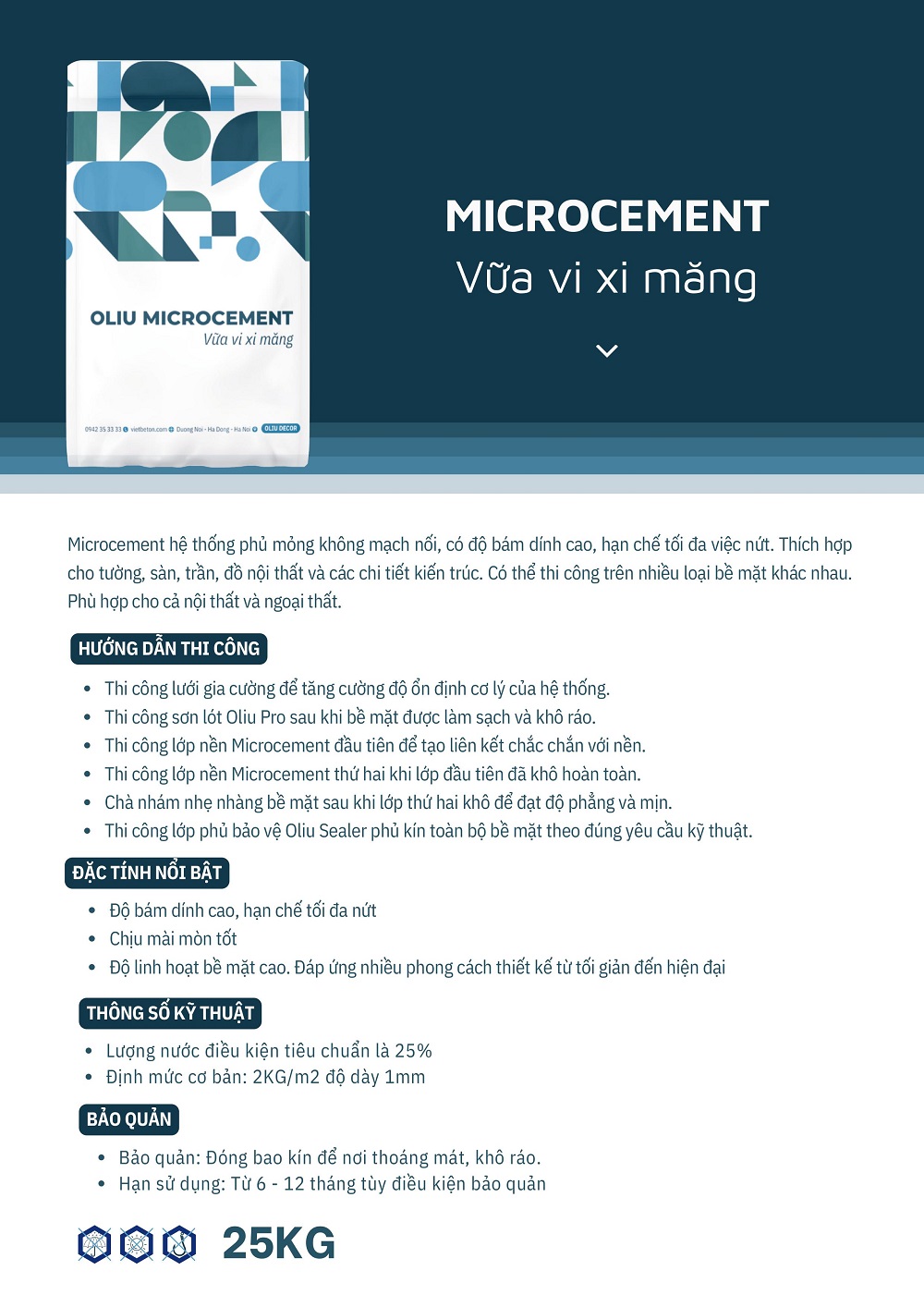 Thông tin chi tiết của vữa vi xi măng Oliu Microcement