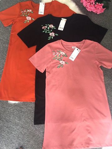 Đầm thun cotton thêu xinh