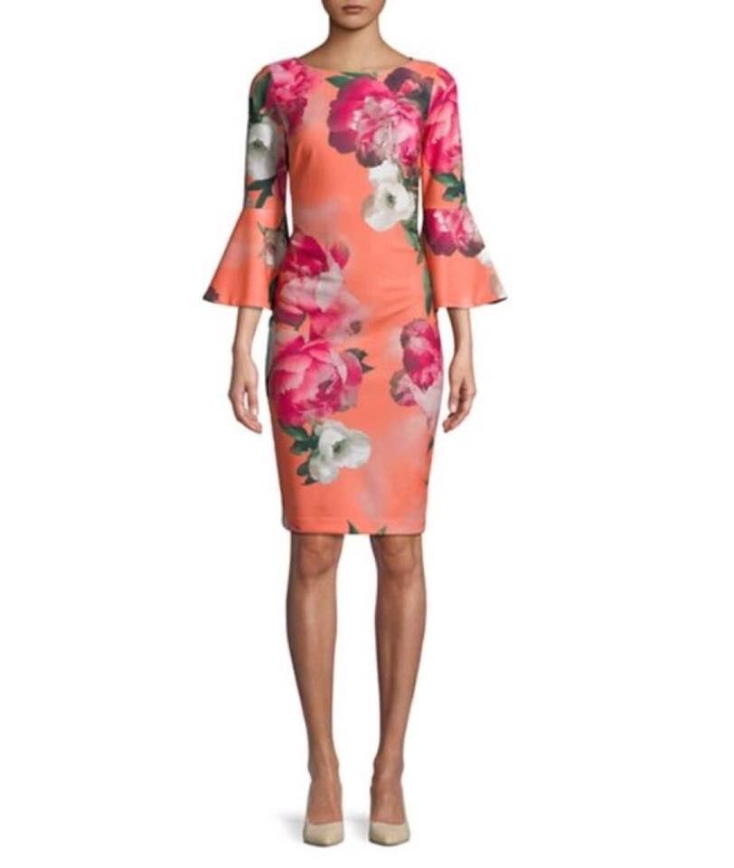 Floral Print Bell Sleeve Sheath Dress