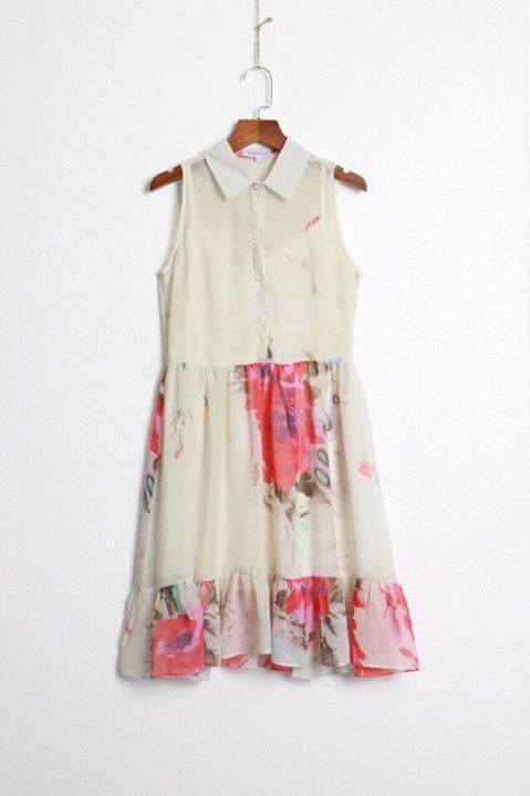 đầm Sơmi voan hoa 2 lớp