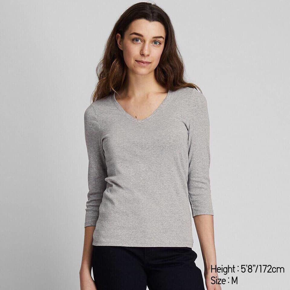 Áo uniqlo thun borip tay dài cổ tim chất vải siêu đẹp