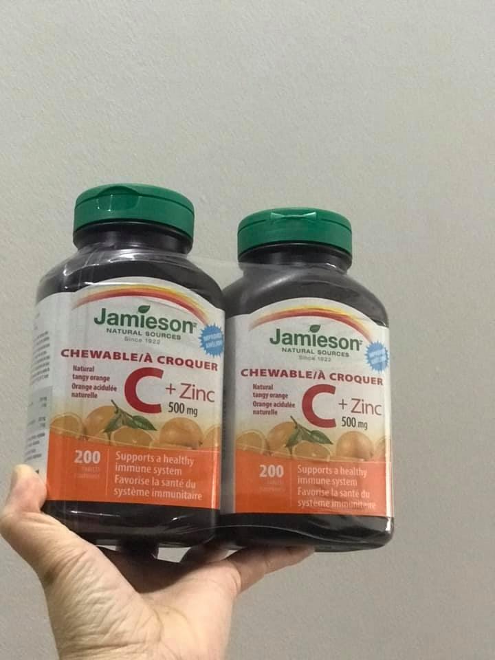 Hàng order Jamieson Chewable Vitamin C +ZinC 500mg - Viên nén nhai vị hoa quả thơm ngon: HÀNG AIR CANADA