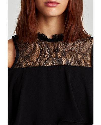 jumpsuit đen phối ren zara