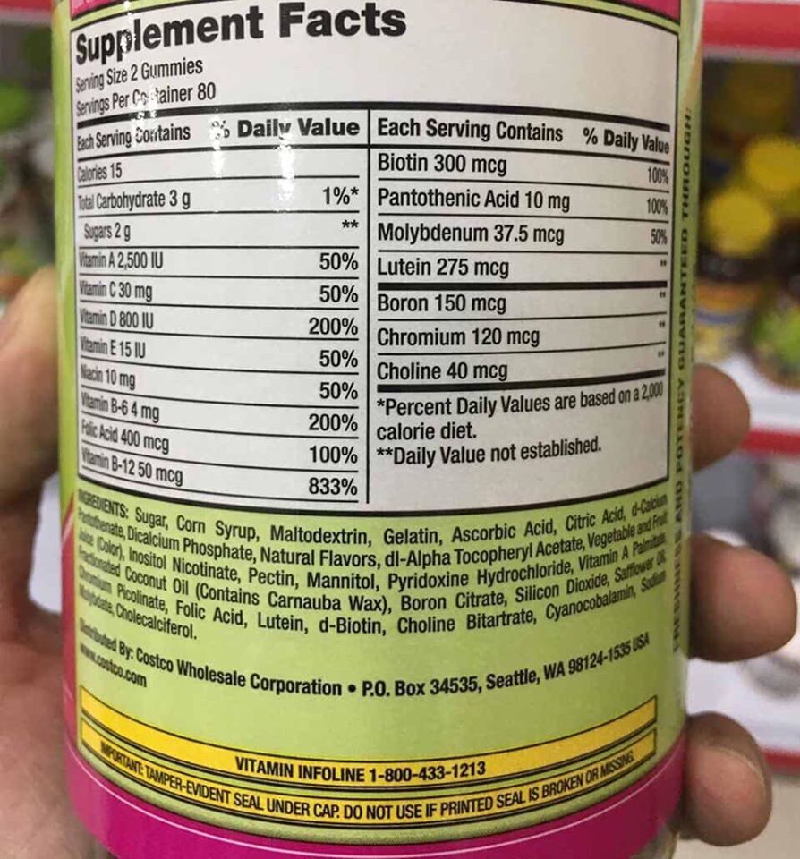 Kẹo dẻo bổ sung vitamin cho người lớn Kirkland Signature Adult