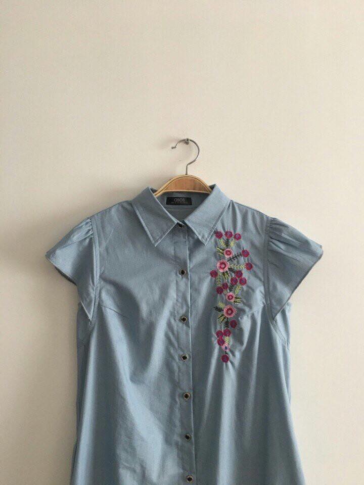 Denim thêu sơmi tay bèo