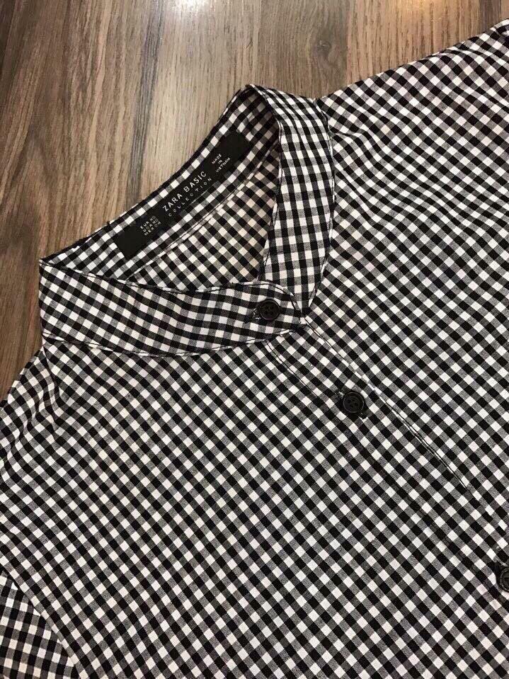 Đầm cổ trụ caro hạ eo Zara