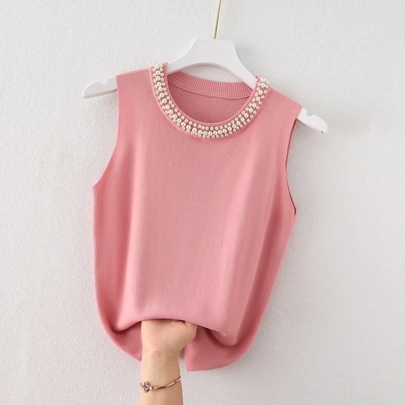 áo sát nách cổ đính ngọc