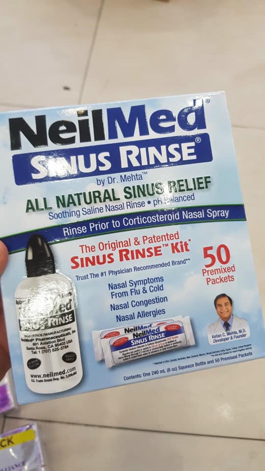 Bộ rửa mũi NeilMed Sinus Rinse bình 240ml + 50 gói muối của Mỹ