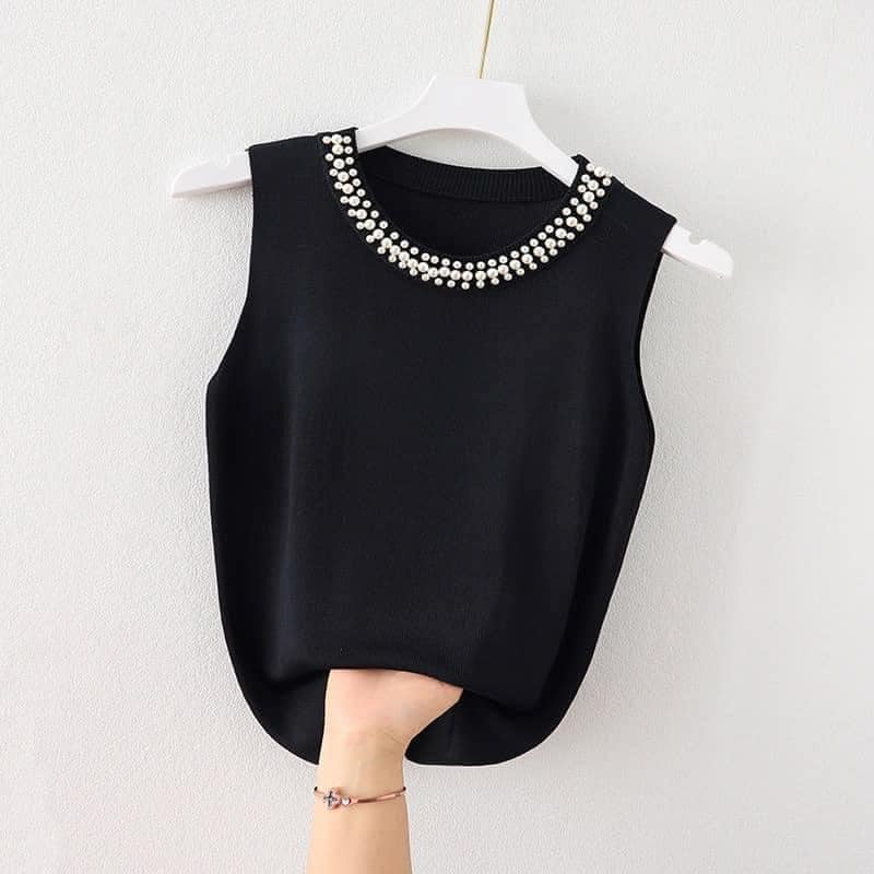 áo sát nách cổ đính ngọc