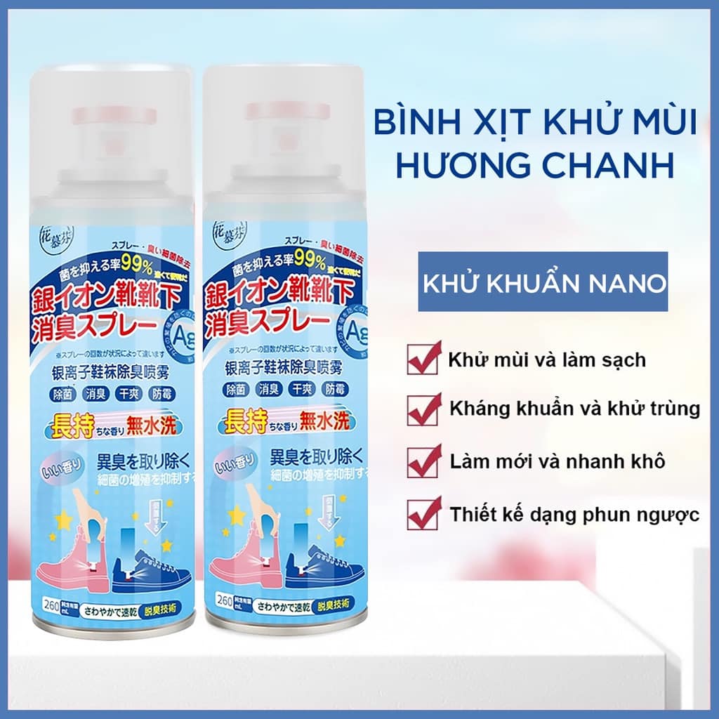 Chai xịt khử mùi giày đa năng, khử mùi hôi giày, hôi chân, mùi tất, tủ giày lâu năm bằng tinh chất nano bạc