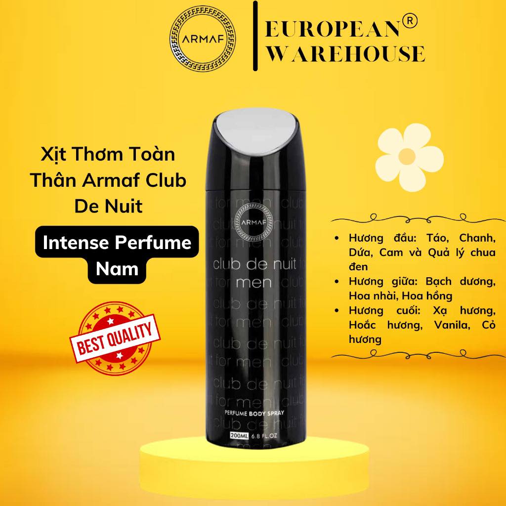 Xịt Thơm Toàn Thân Armaf Club De Nuit 200ml - Nam/Nữ - Xịt Body / Xịt Khử Mùi