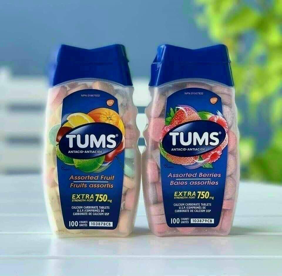 KẸO TRỊ ĐAU DẠ DÀY, CHỐNG ĐẦY HƠI KHÓ TIÊU TUMS EXTRA STRENGTH ANTACID 750MG 100 VIÊN