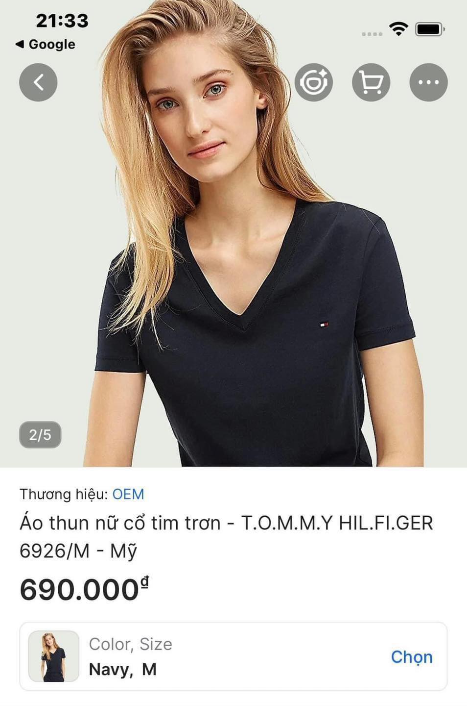 Áo thun nữ cổ tim trơn - T.O.M.M.Y HIL.FI.GER