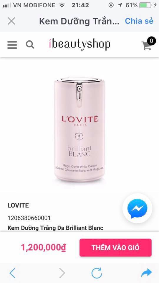 Kem Dưỡng Trắng Da L'ovite Brilliant Blanc