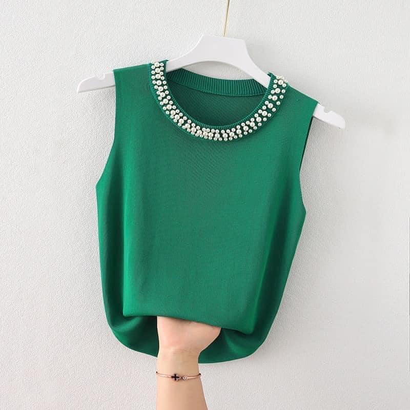 áo sát nách cổ đính ngọc