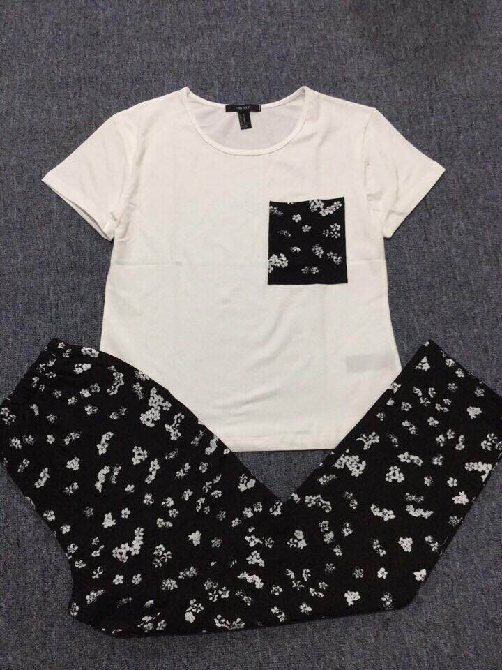 Bộ thun cotton 100% phối màu quần cùng màu túi áo,