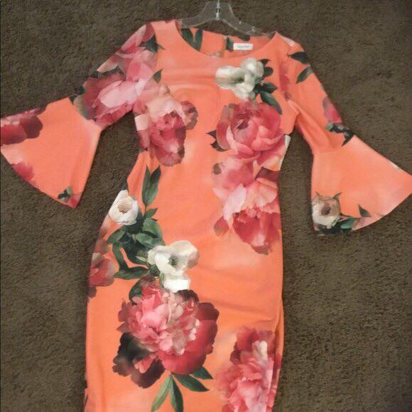 Floral Print Bell Sleeve Sheath Dress