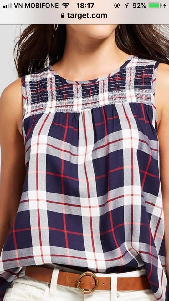 Women's Smocked Front Plaid Tank - Knox Rose™ Navy