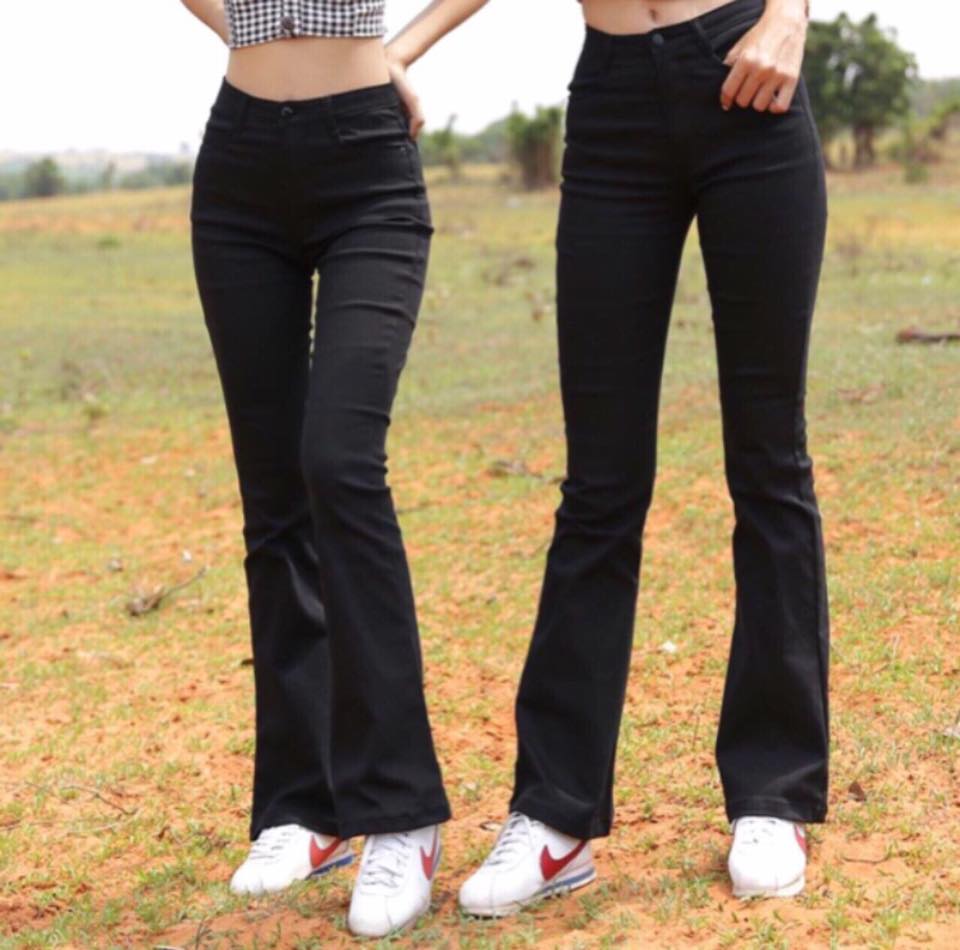 JEAN ống loe 1 màu đen