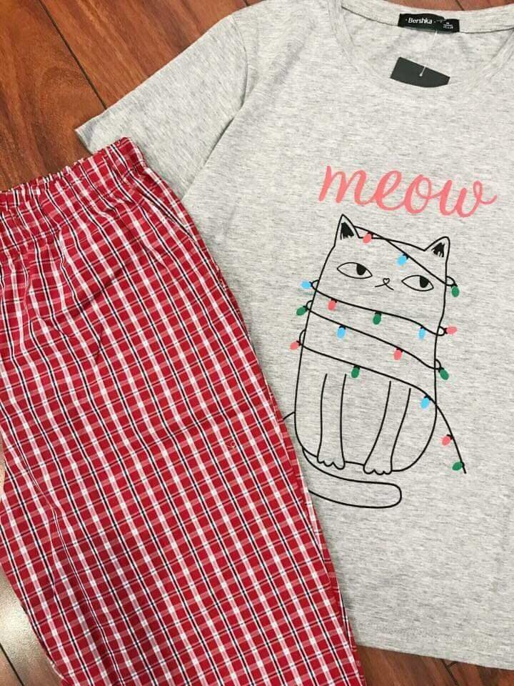 Đồ bộ mặc nhà áo thun cotton và quần kate