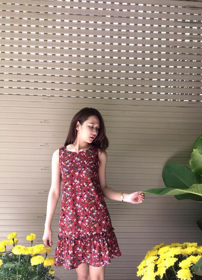 Đầm đuôi cá không tay hoa nhiều màu