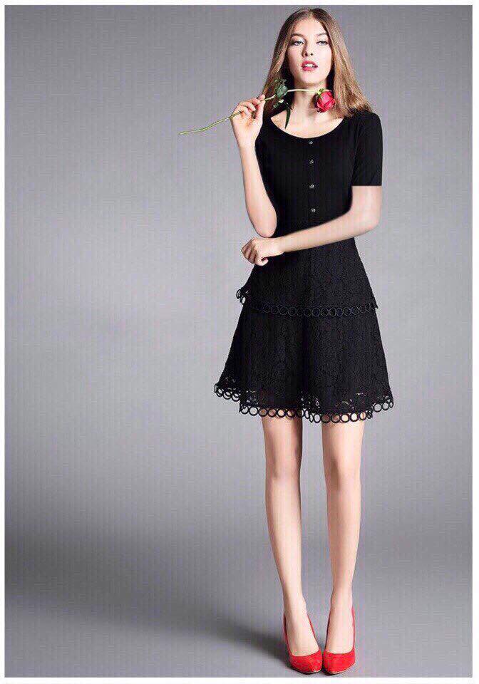 Đầm xoè phối ren Cati