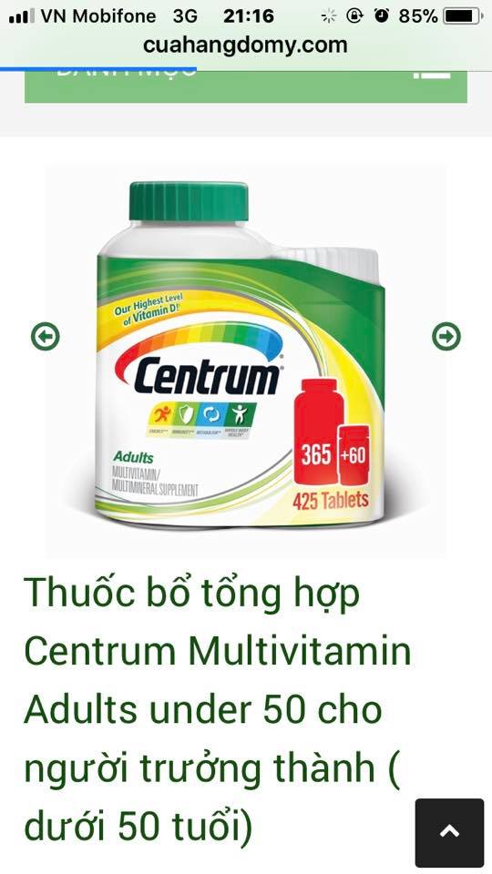 Centrum multivitamin thuốc bổ tổng hợp từ 18-50 tuôi 