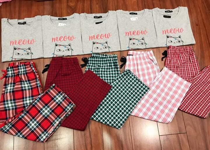 Đồ bộ mặc nhà áo thun cotton và quần kate