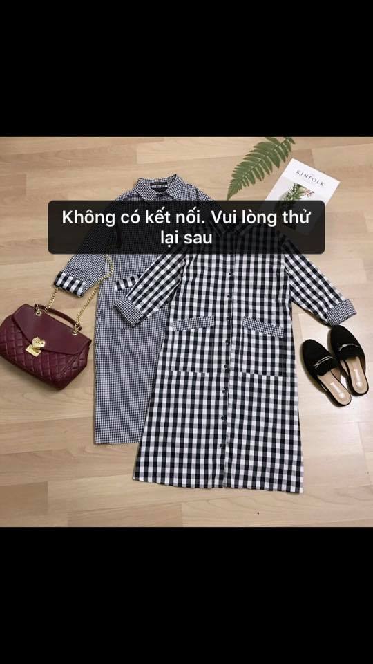 Đầm sơmi caro dáng oversize