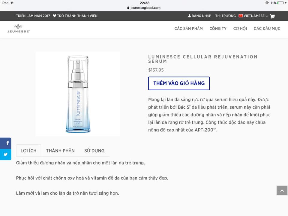 các sản phẩm của Jeunesse Golbal ( Mỹ)