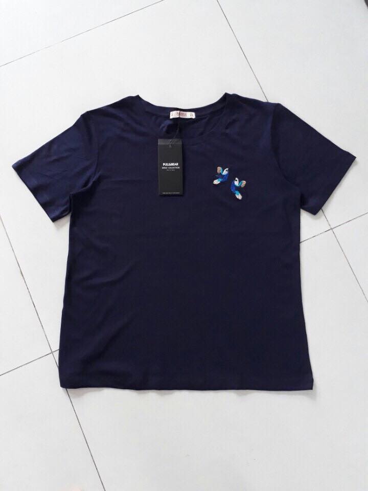 Áo thun thêu chim xinh xắn