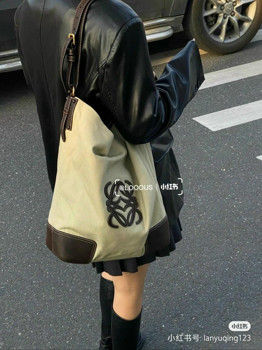 LOEWE TOTE CANVAS phối da thật
