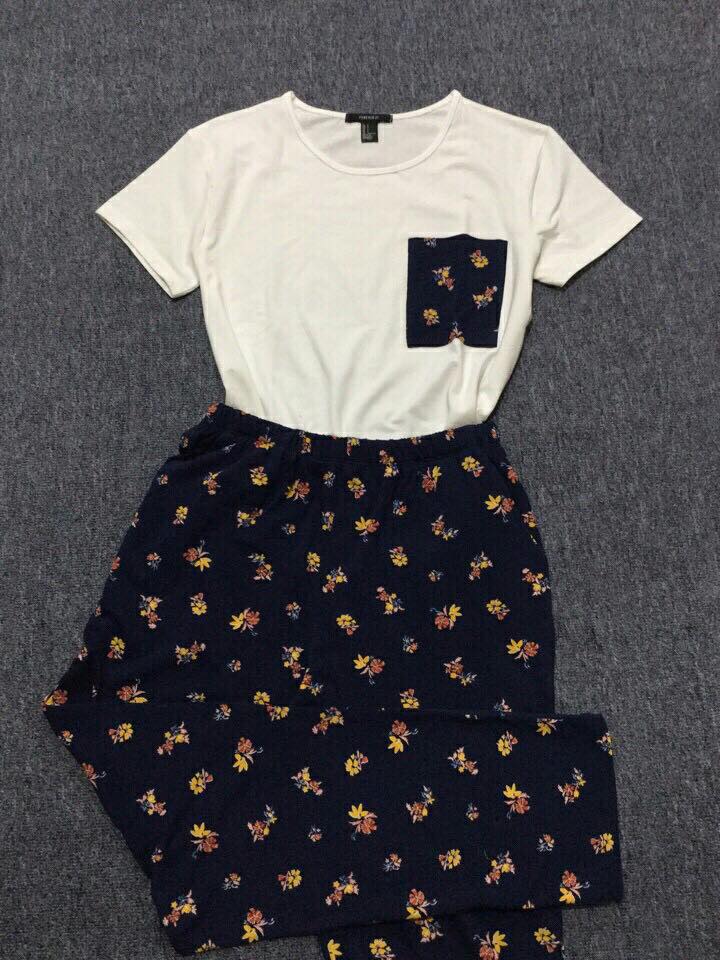 Bộ thun cotton 100% phối màu quần cùng màu túi áo,