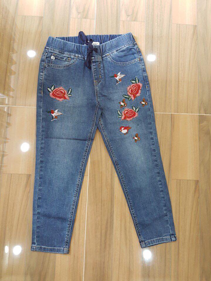 Kangcan lửng thêu chất jean dẻo, mềm co giãn