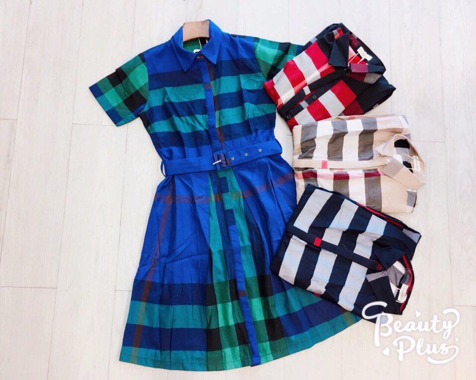 Đầm sơmi họa tiết caro burberry