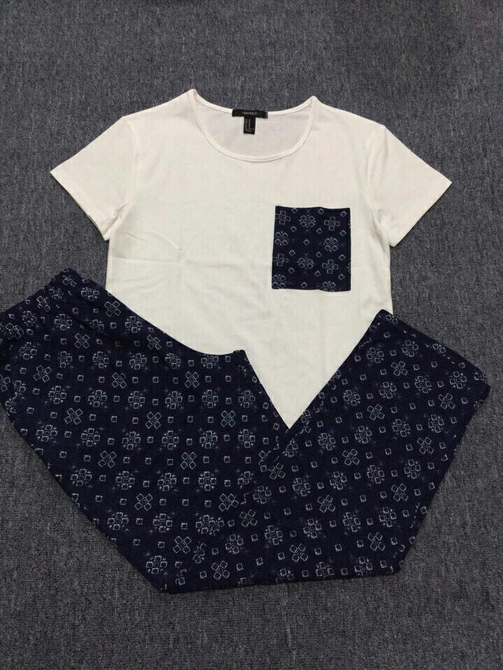 Bộ thun cotton 100% phối màu quần cùng màu túi áo,