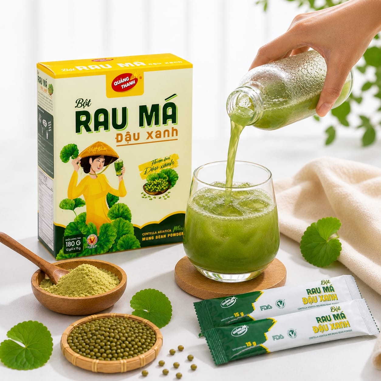 Rau Má Đậu Xanh - Hộp 180g (12 gói x 15 g)