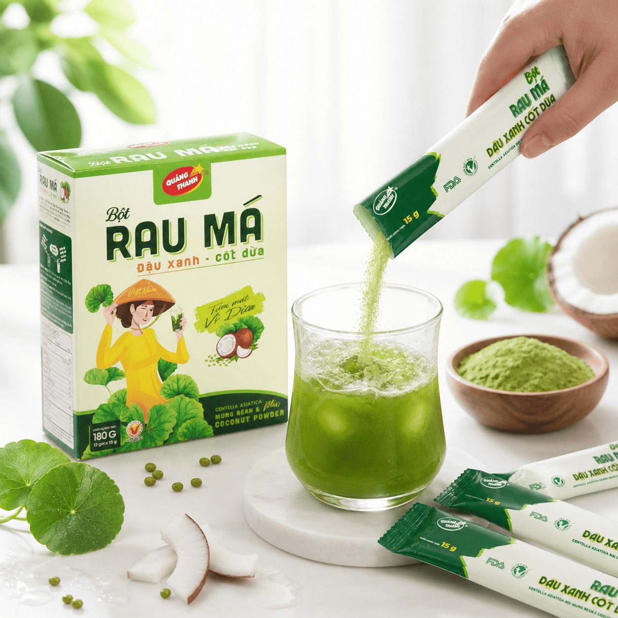 Rau Má Đậu Xanh Cốt Dừa - Hộp 180g (12 gói x 15 g)